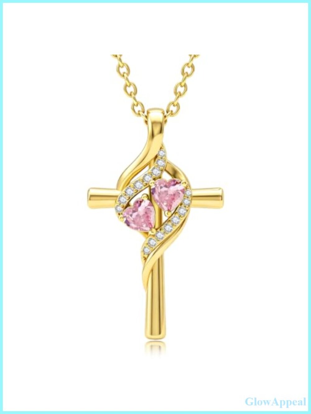 14K Gold Plated Cross Pendant Necklace Double Birthstones